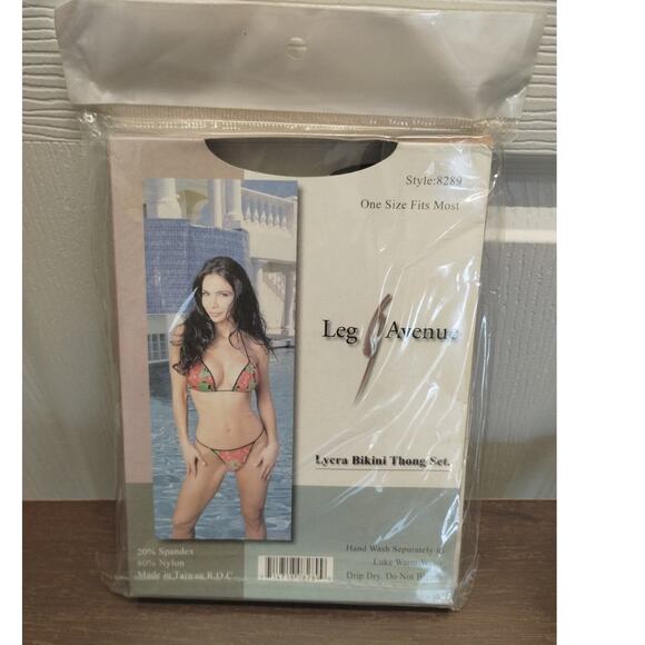 Leg Avenue One Size Fits Most Tropical Floral Lycra Bikini Thong Set Style #8289 - Picture 2 of 2